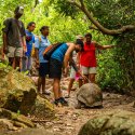 Tortoise and visitors on trail